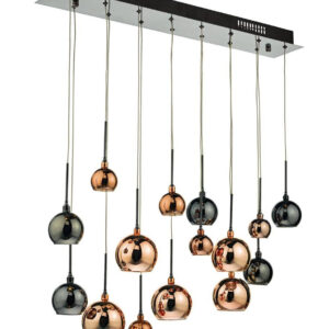 Aurelia 15 Light Black Chrome and Copper Glass Shades Bar Pendant