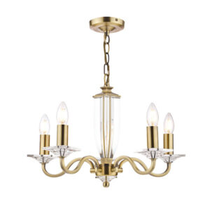 Carson 5 Light Cut Glass & Antique Brass Chandelier