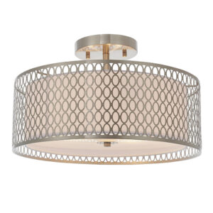 Cordero 3 Light Satin Nickel with White Fabric Shade Semi-Flush Ceiling Light