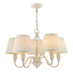 Ellis 5 Light Satin Spindle with Ivory Shades Chandelier