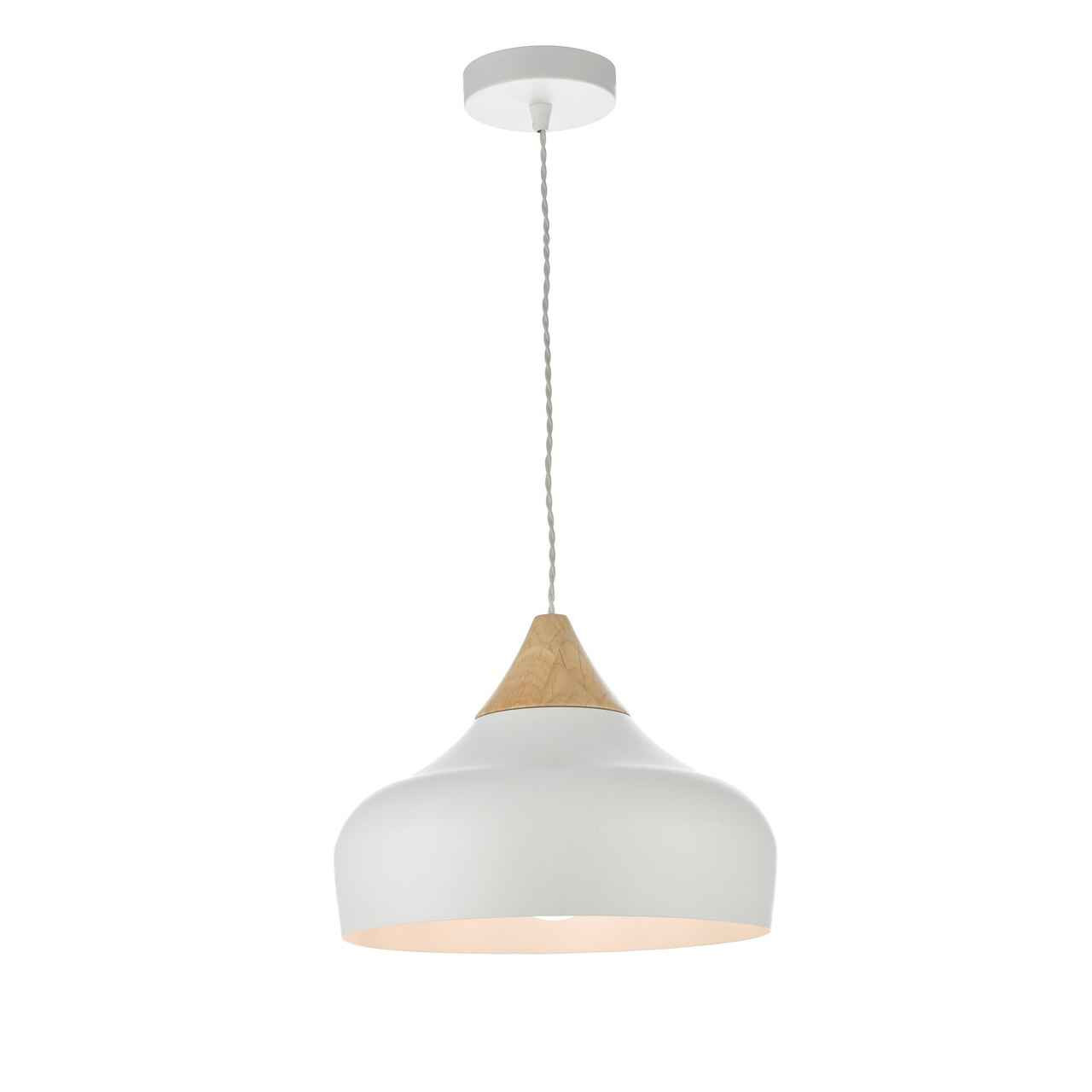 Gaucho White Metal and Wood Effect Pendant Light