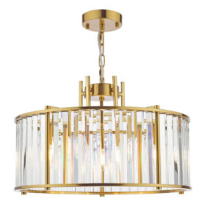 Kiran 5 Light Natural Brass with Crystal Pendant Light