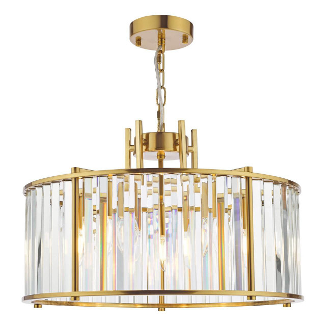 Kiran 5 Light Natural Brass with Crystal Pendant Light