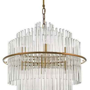 Lukas 13 Light Brushed Antique Gold and Clear Glass Pendant Light