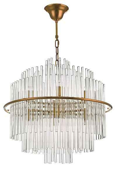 Lukas 13 Light Brushed Antique Gold and Clear Glass Pendant Light