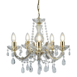 Marie Therese 5 Light Polished Brass and Clear Crystal Chandelier