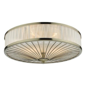 Oslo 3 Light Antique Brass with Ivory Ribbon Flush Ceiling Light