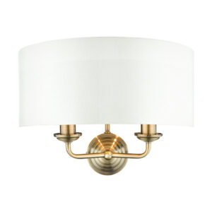 Sorrento 2 Light Antique Brass with Ivory Shade Wall Light