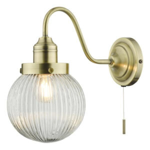 Tamara Antique Brass with Clear Ribbed Glass Wall Light
